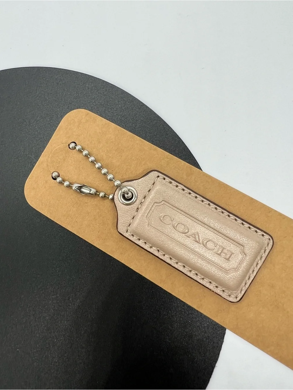 Coach Leather Hangtag Keychain Beige Tan Bag Charm Fob Logo Authentic EUC